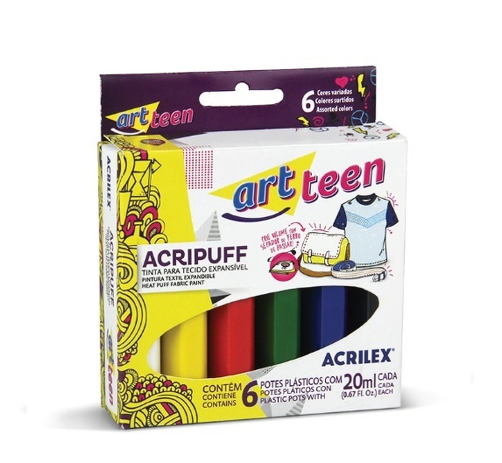 Tinta Tecido Acrilex Acripuff 6 Cores 20Ml C/3
