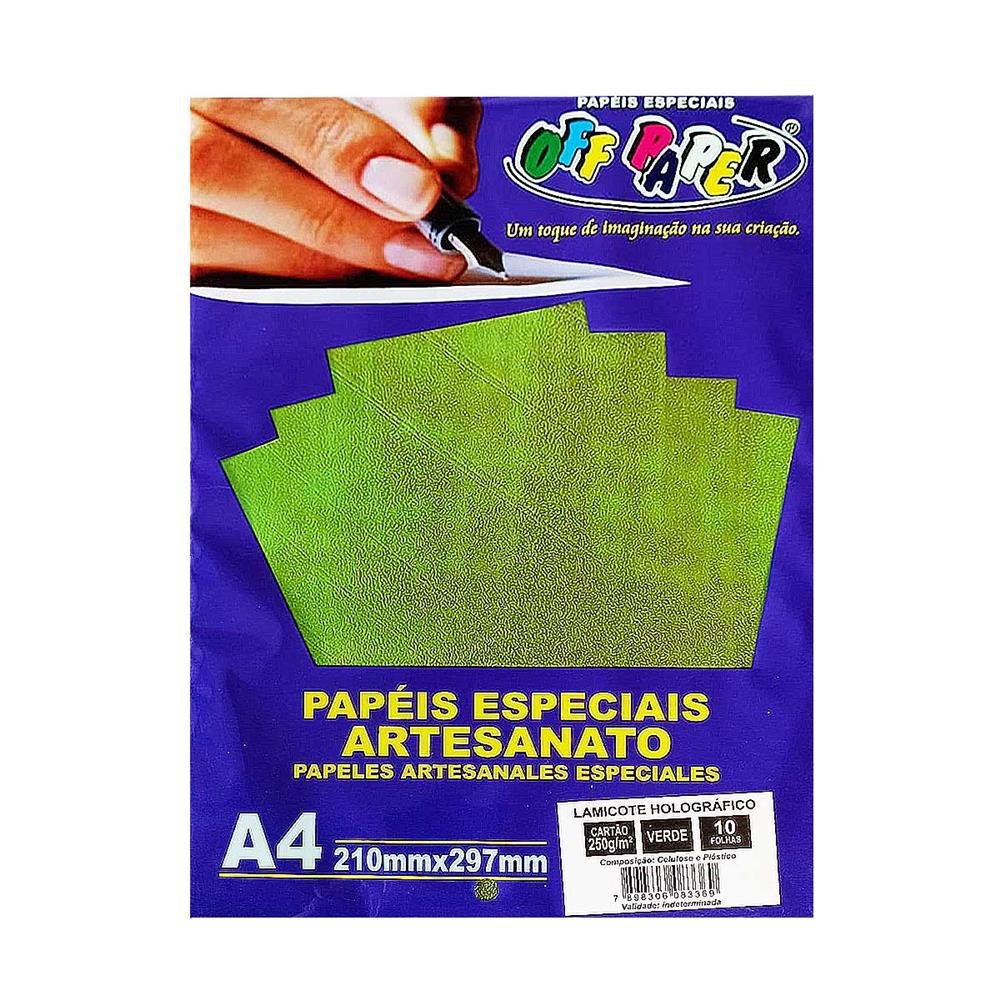 Papel Lamicote Holografico Verde A4 250G C/10 Fls