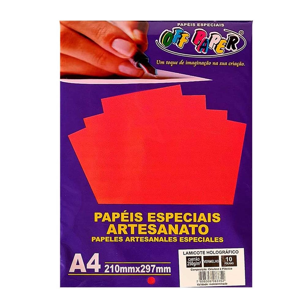 Papel Lamicote Holografico Vermelho A4 250G C/10 Fls