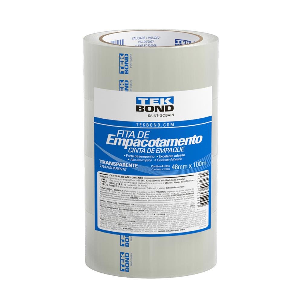 Fita Adesiva Empacotamento Transparente Tek Bond 48Mmx100m Com 4 Unidades