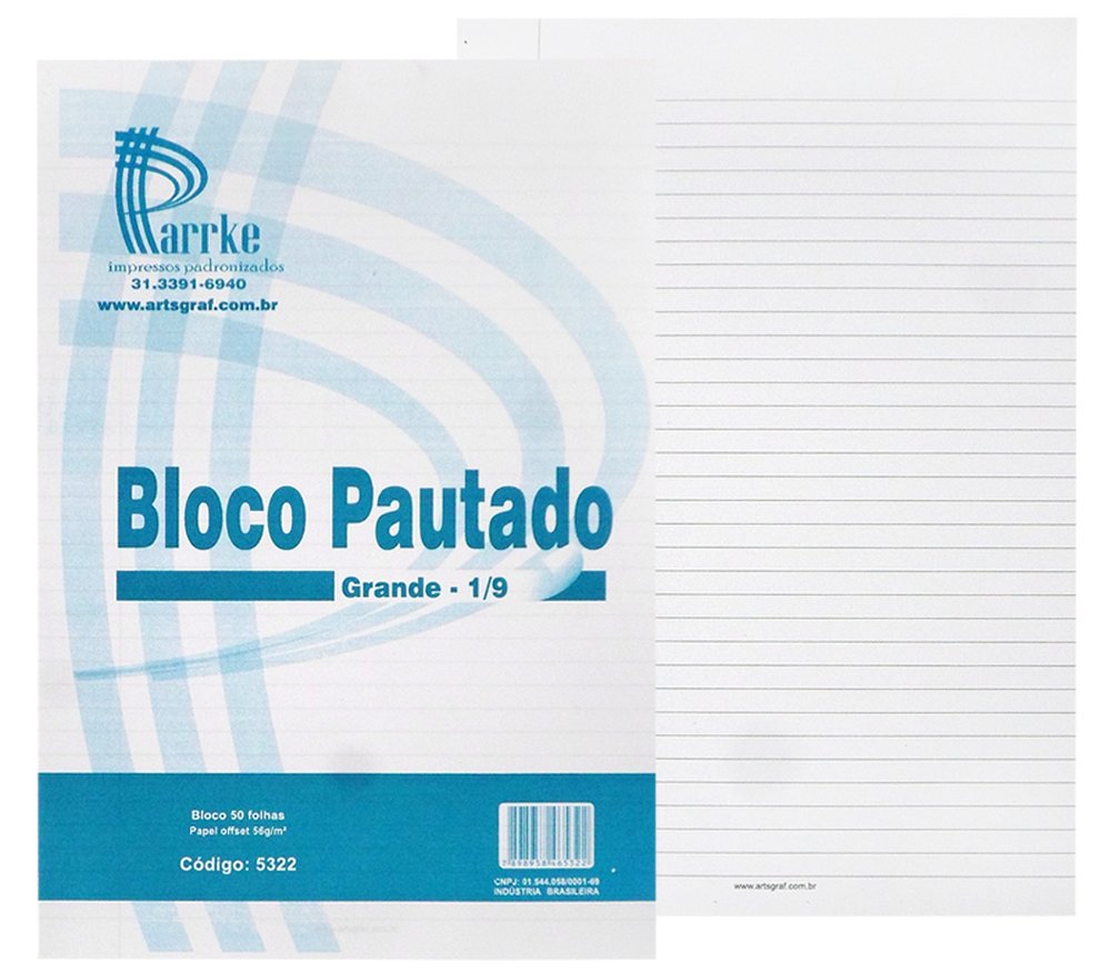 Bloco Pautado Parrke 1/9 50Folhas C/10