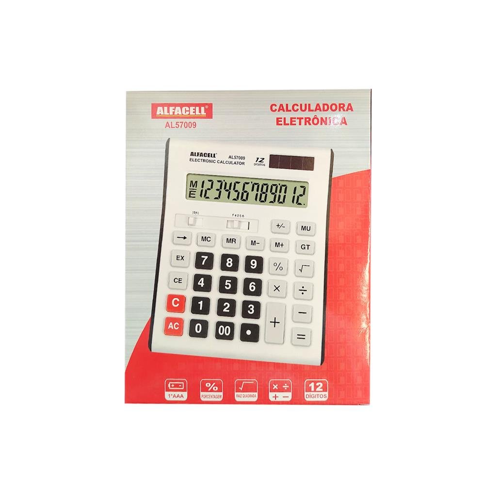 Calculadora De Mesa Alfacell 17Cm 12 Digitos A Pilha Al57009