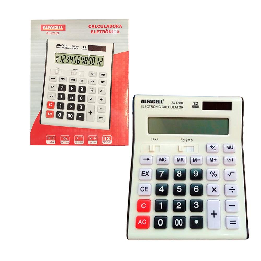Calculadora De Mesa Alfacell 17Cm 12 Digitos A Pilha Al57009