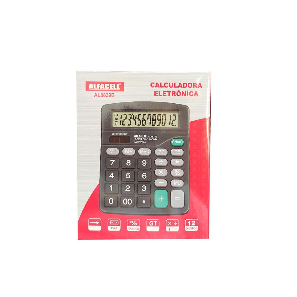 Calculadora De Mesa Alfacell 17Cm 12 Digitos A Pilha Al8839b
