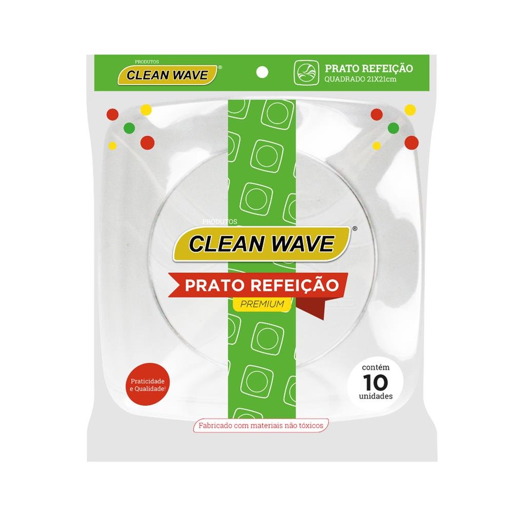 Prato Refeição Acrílico Descartável Cristal 10x10 Clean Wave