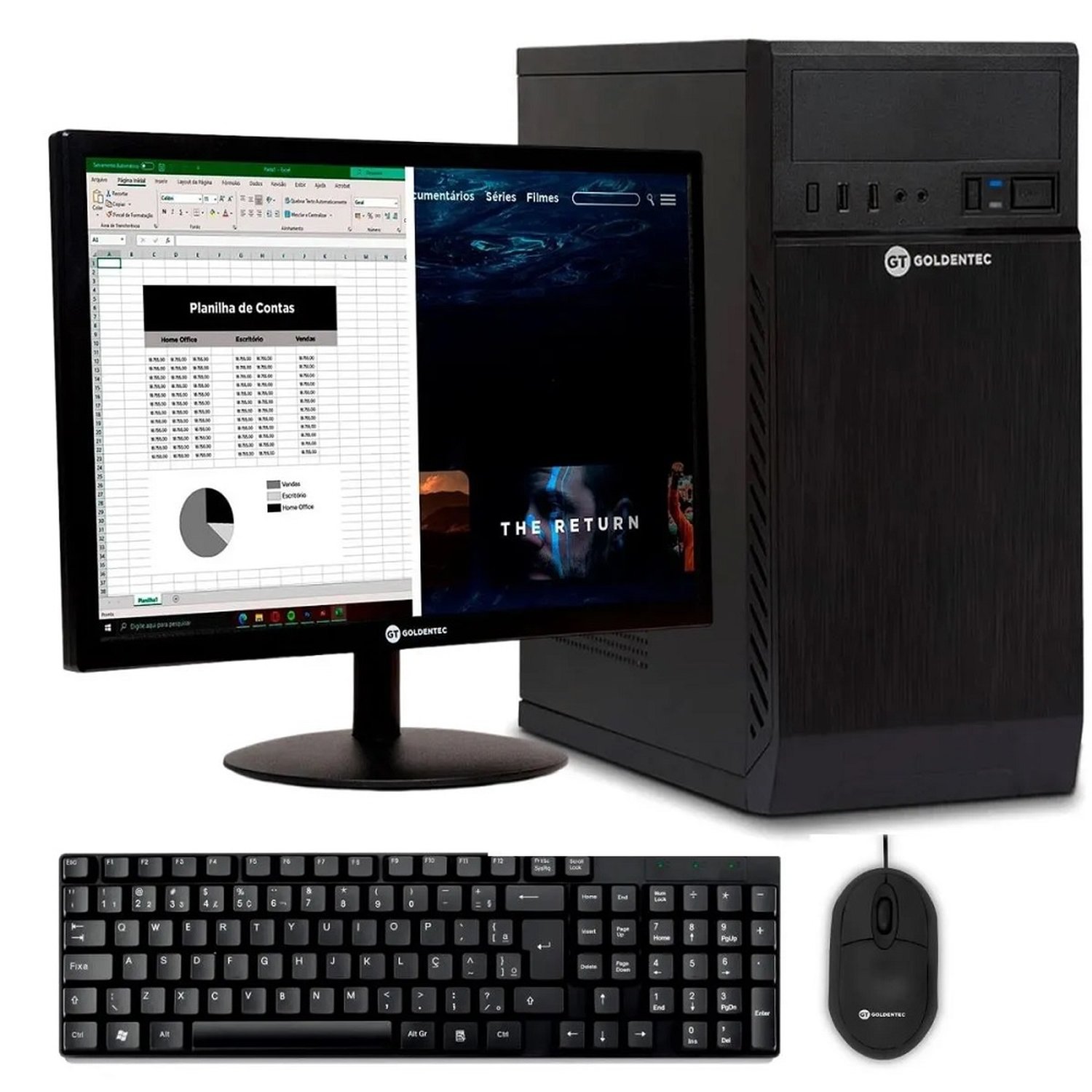 Pc Completo Intel Core I3, 4Gb, Ssd 120Gb, Monitor Led 19 Hdmi, Teclado Slim Com Fio 950 Abnt2, Mouse Óptico Com Fio Usb Goldentec
