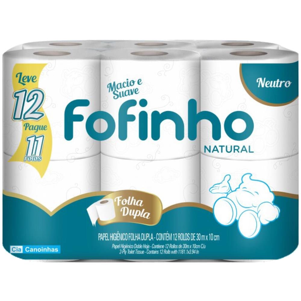 Papel Higiênico Folha Dupla 30m Natural 12 Rolos Fofinho
