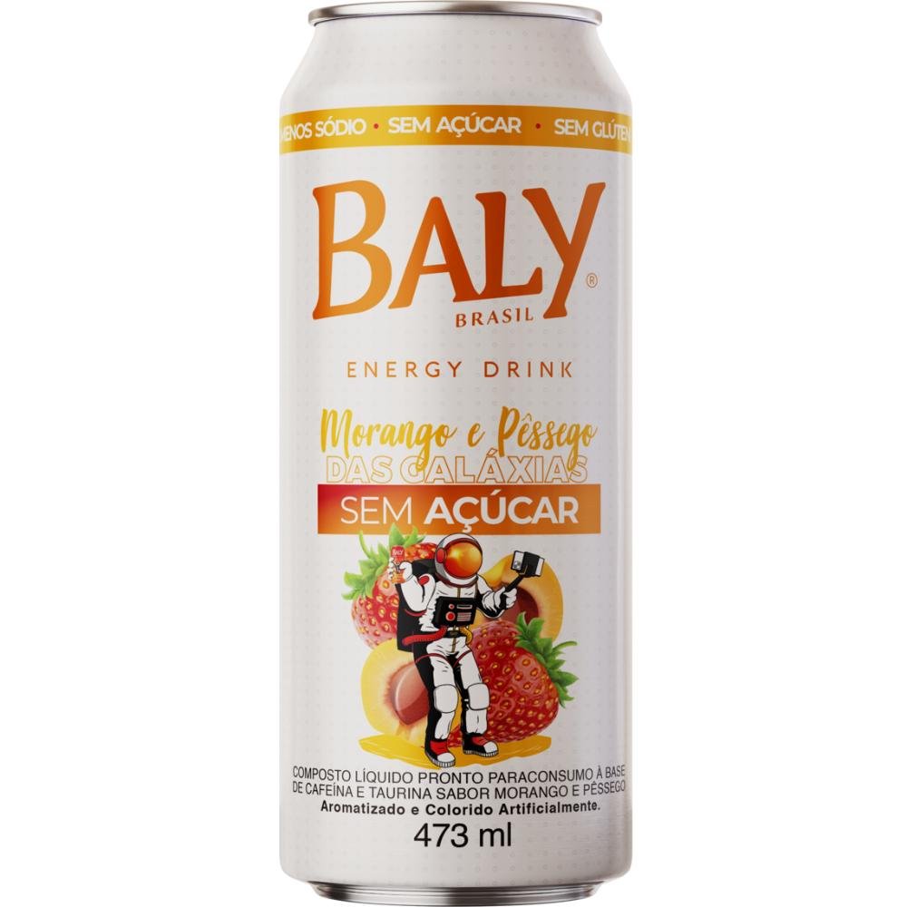 Energetico Baly Morango E Pessego Sem Açucar 473Ml - Fardo Com 6 Unidades