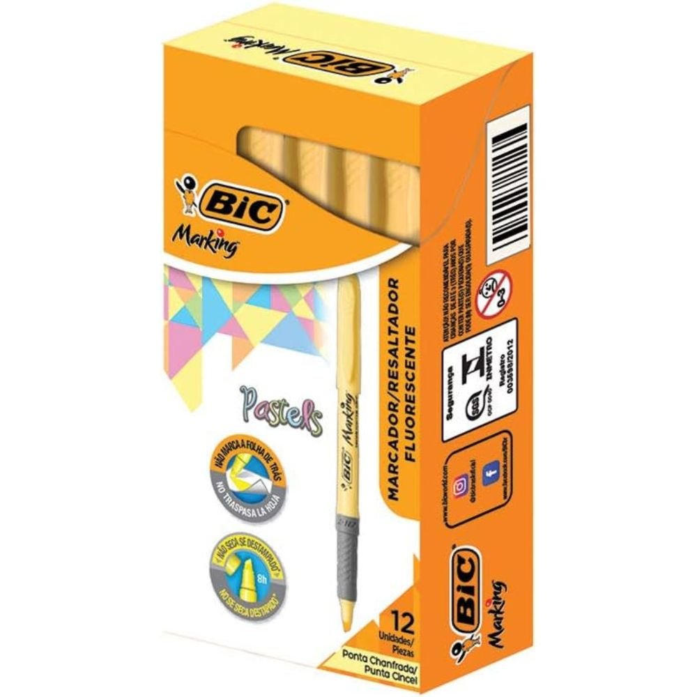 Marca Texto Bic Marking Cores Pastéis Amarelo