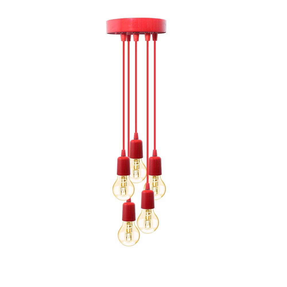 Pendente Cascata Ilux 5 Pendentes E27 Vermelho