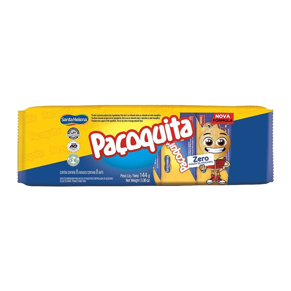 Paçoquita Santa Helena Zero Flowpack 144g - Embalagem com 8 Unidades