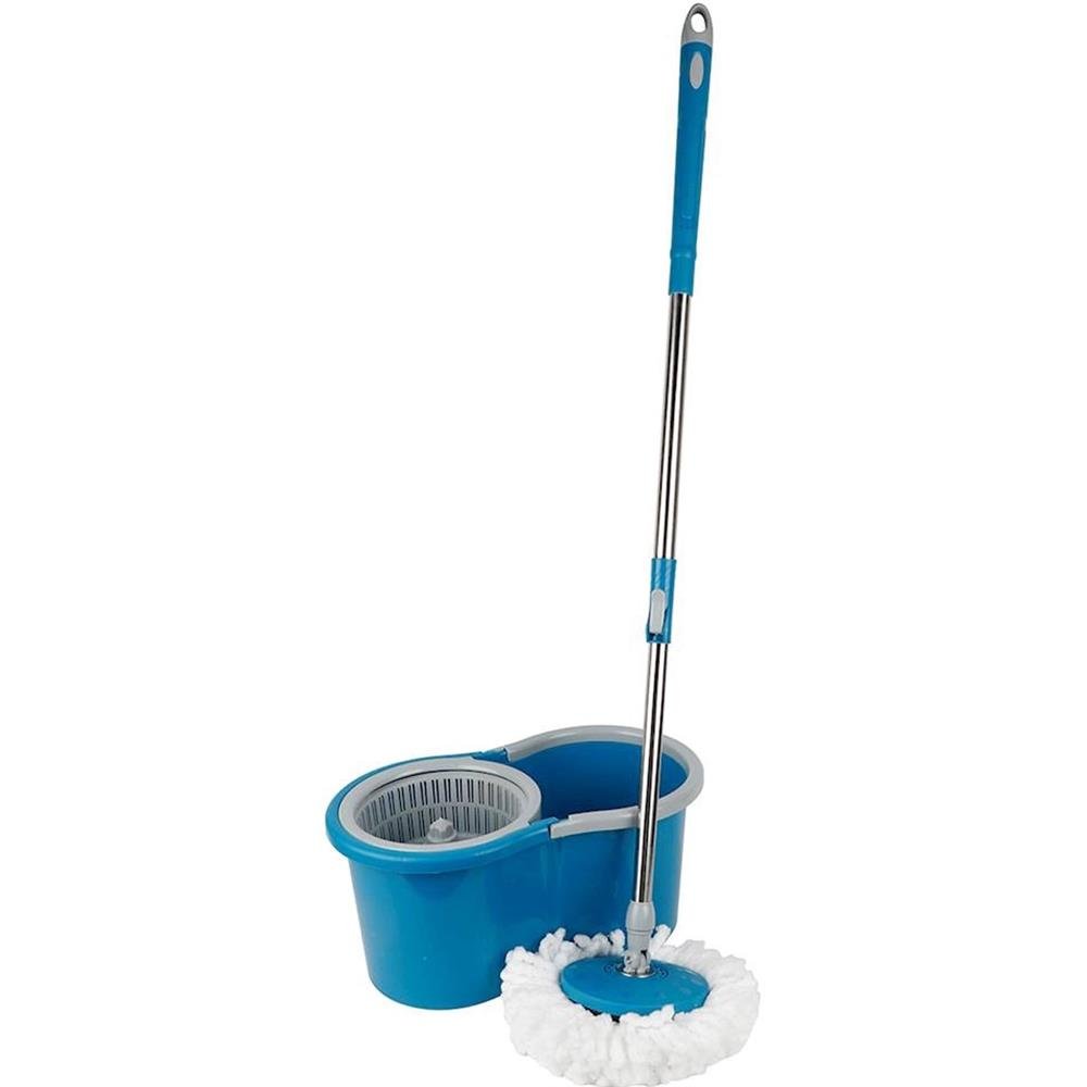 Esfregão Mop 123Cm Balde Centrifuga Inox/Plástico c/ Refil Profissional 360