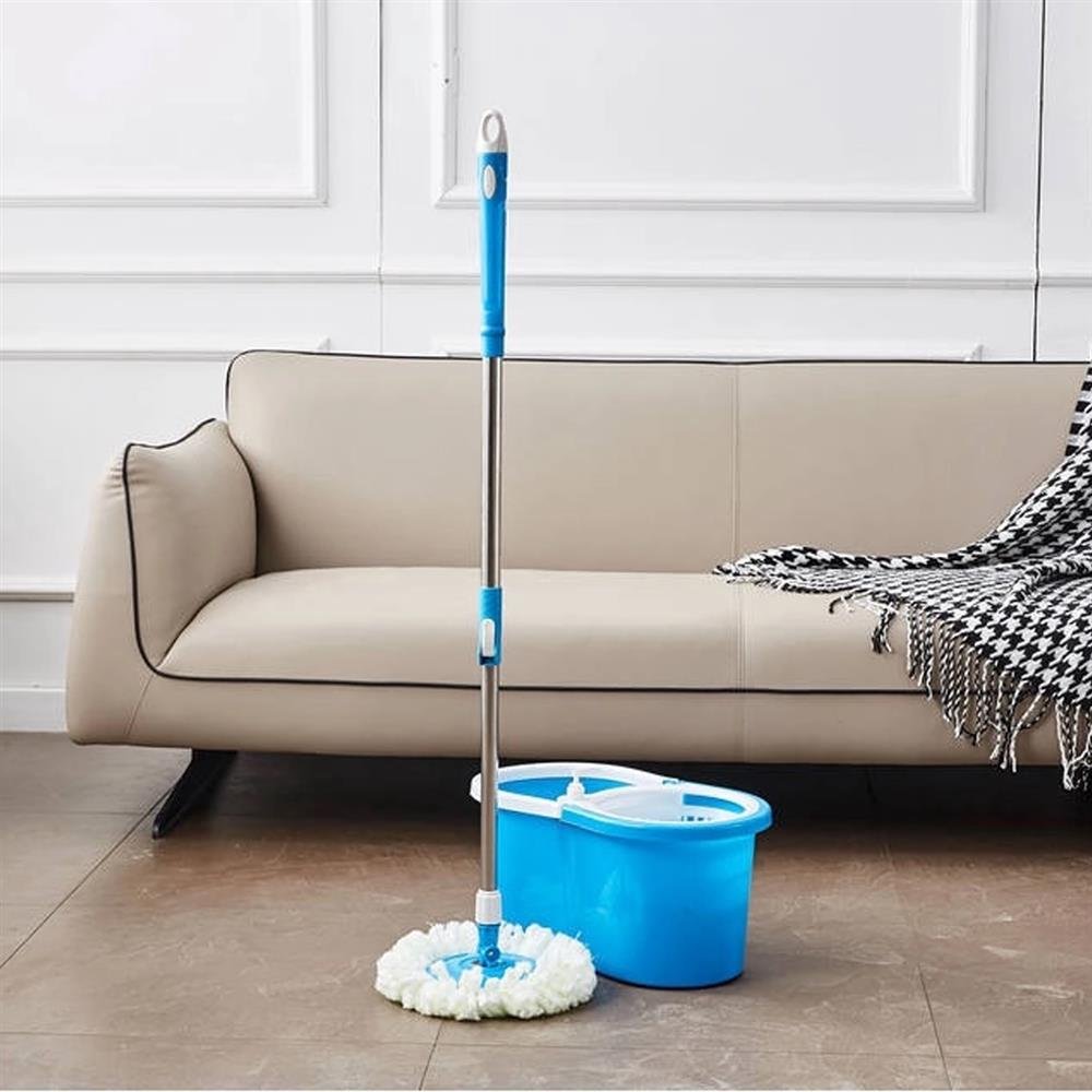 Esfregão Mop 123Cm Balde Centrifuga Inox/Plástico c/ Refil Profissional 360