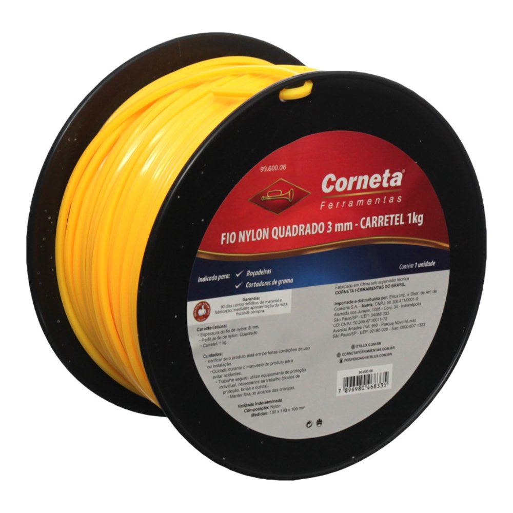 Fio Nylon Quadrado Laranja 3MM 1KG - Corneta