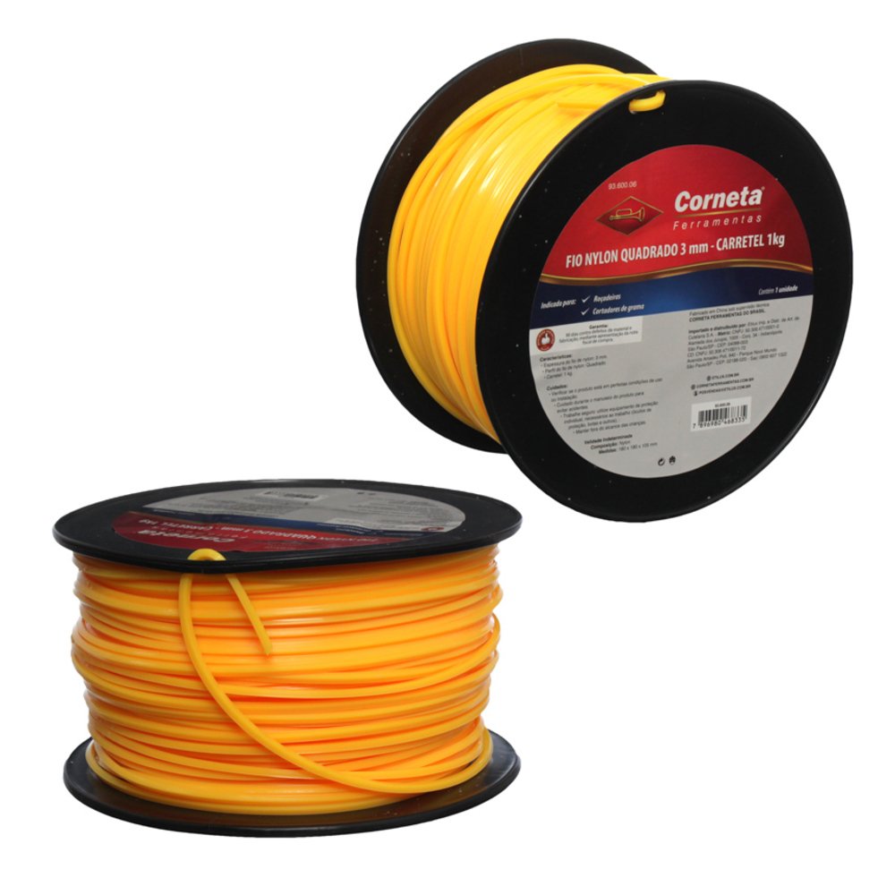 Fio Nylon Quadrado Laranja 3MM 1KG - Corneta