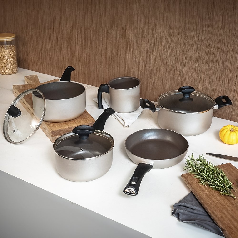 Jogo De Panela Brinox Ceramic Life - Alumínio, Revestimento Cerâmico, Essence Champagne, 5 Peças