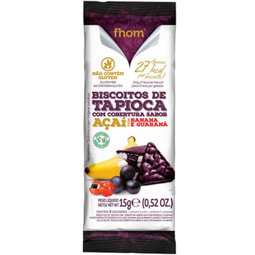 Biscoito de Tapioca com Açaí, Banana e Guaraná TRIO (Emb. contem 10 und. de 15g)