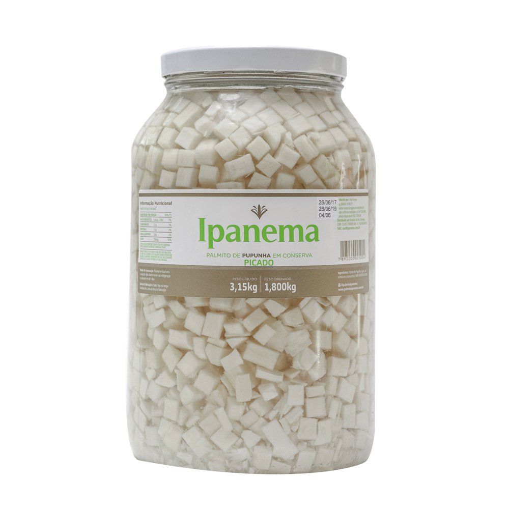 Palmito de Pupunha Picado Ipanema (emb. contém 06 uni com 1800g)