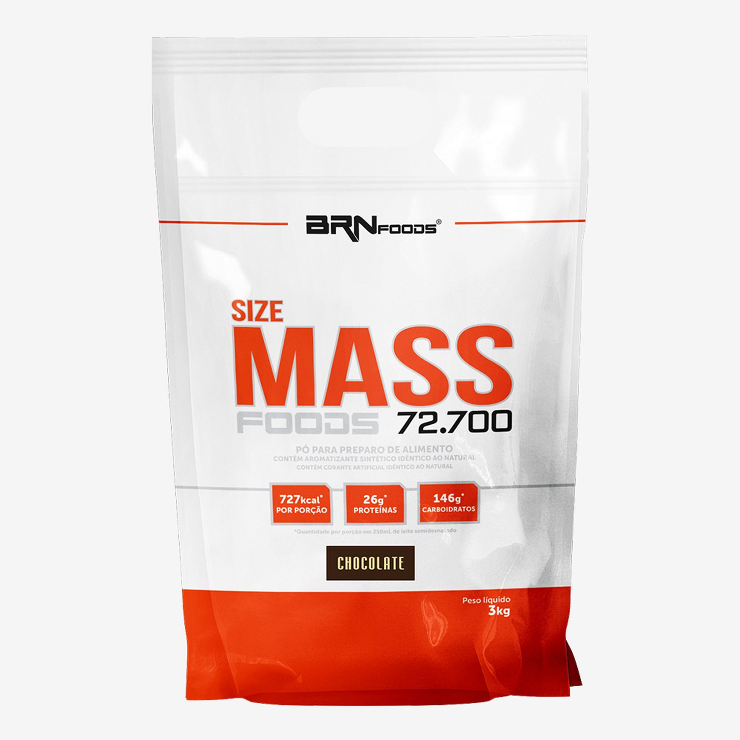 Kit Promocional Embalagem c/ 4 unid. Complemento Alimentar Size Mass Foods 72.700 3kg Chocolate ¿ BRNFOODS