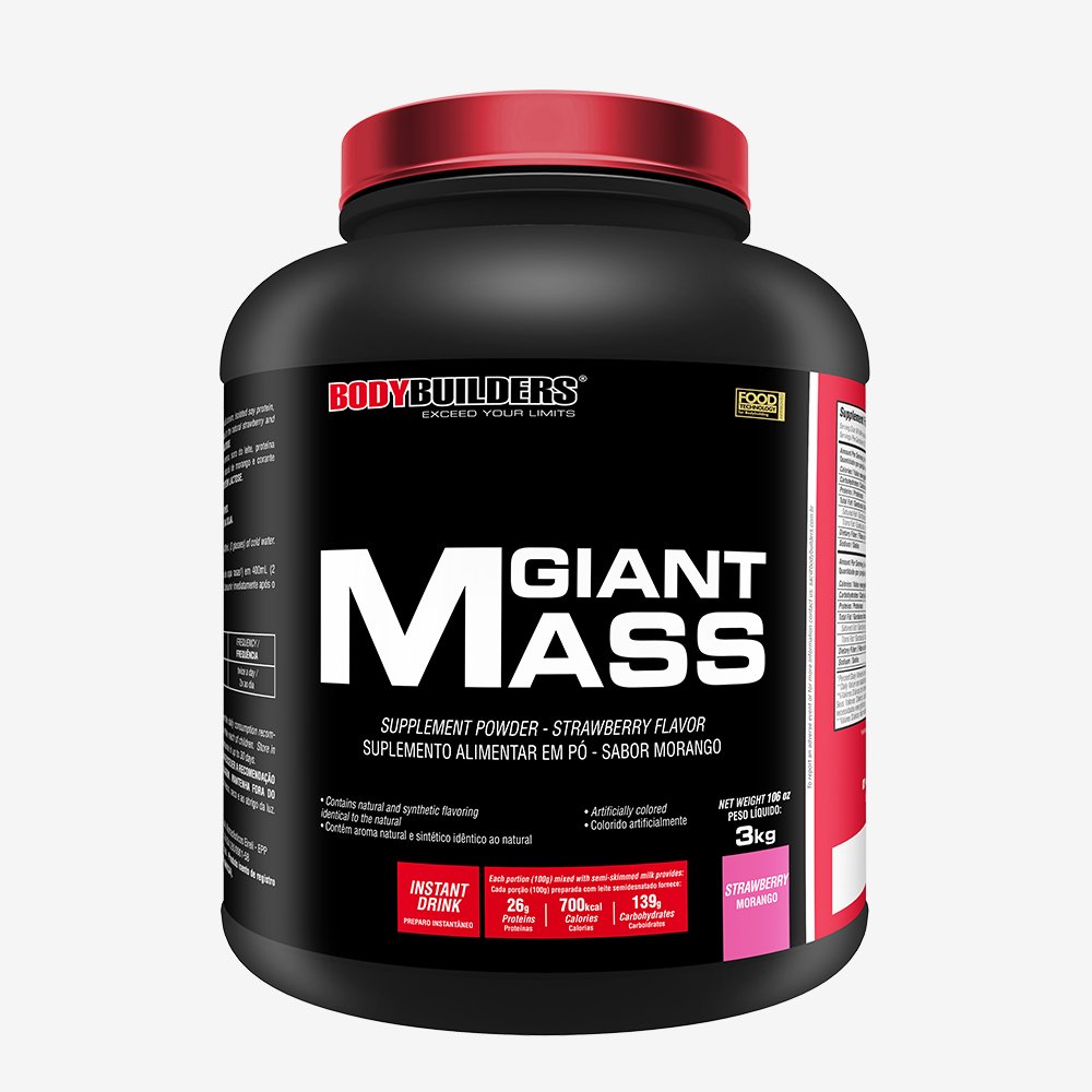 Complemento Alimentar - Whey Protein Mass 3kg Morango ¿ Bodybuilders