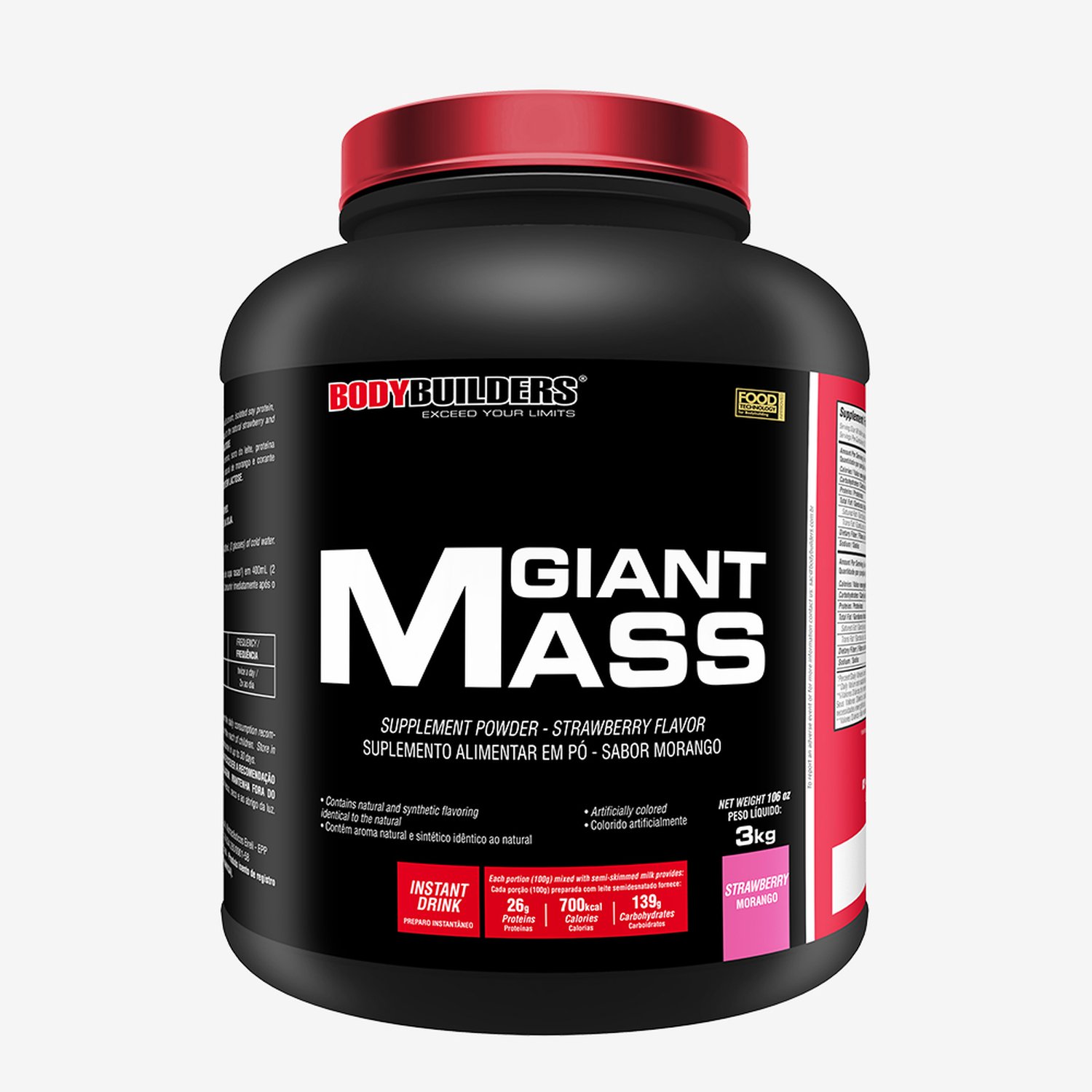 Complemento Alimentar - Whey Protein Mass 3kg Morango ¿ Bodybuilders