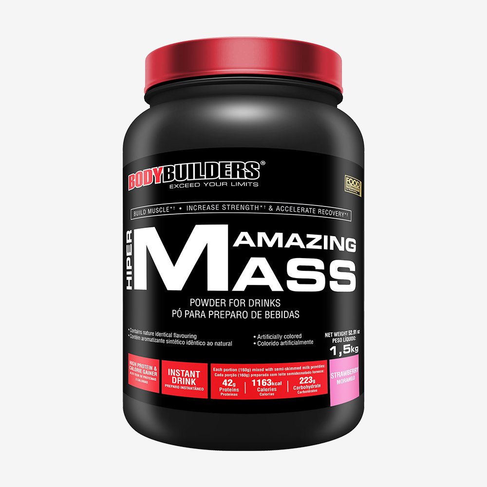 Kit Promocional Embalagem c/ 6 unid Complemento Alimentar - Whey Protein Mass - 1,5 kg - Sabor Morango ¿ Bodybuilders