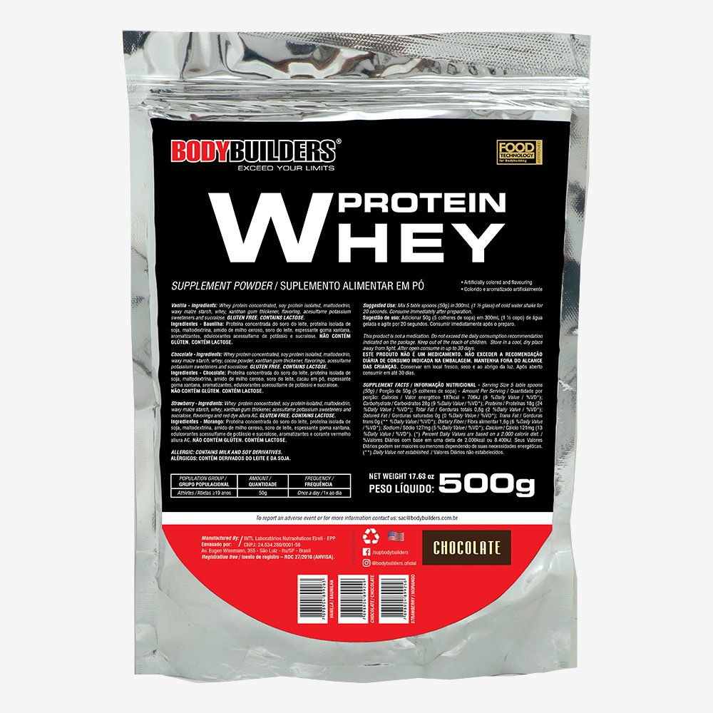 Kit Promocional Embalagem c/ 20 unid Whey Protein 500g (Refil) Chocolate ¿ Bodybuilders