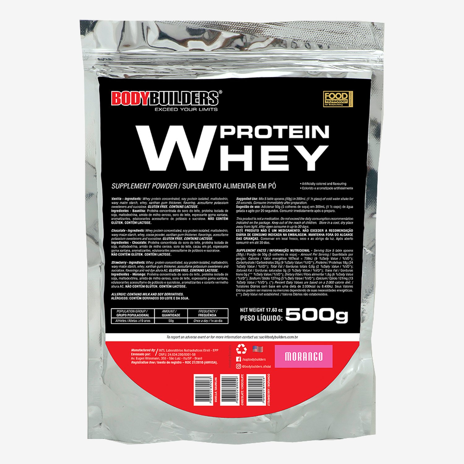 Kit Promocional Embalagem c/ 20 unid Whey Protein 500g (Refil) Morango ¿ Bodybuilders