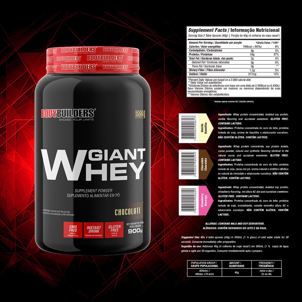 Kit Promocional Embalagem c/ 6 unid Giant Whey 900g Baunilha ¿ Bodybuilders
