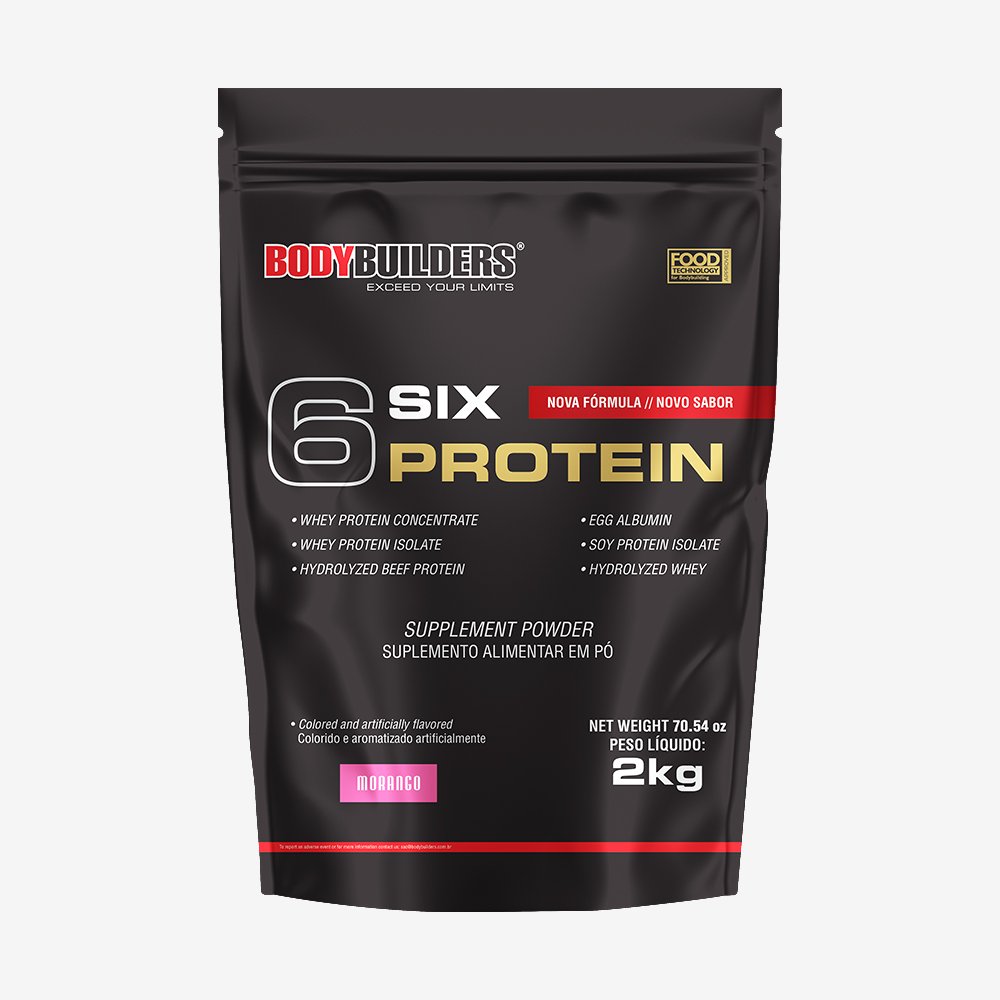 Kit Promocional Embalagem c/ 4 unid 6 Six Protein 2kg Morango ¿ Bodybuilders