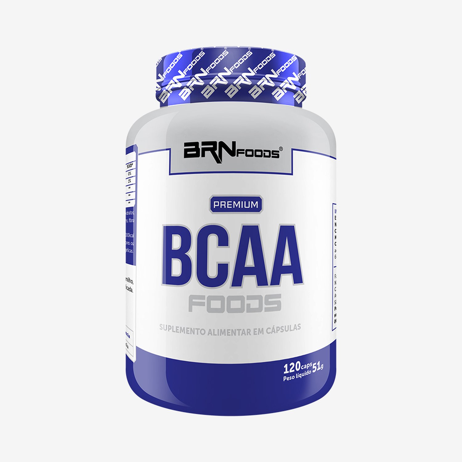 RECONSTRUÇÃO MUSCULAR PREMIUM BCAA FOODS - 120 Cápsulas ¿ BRNFOODS