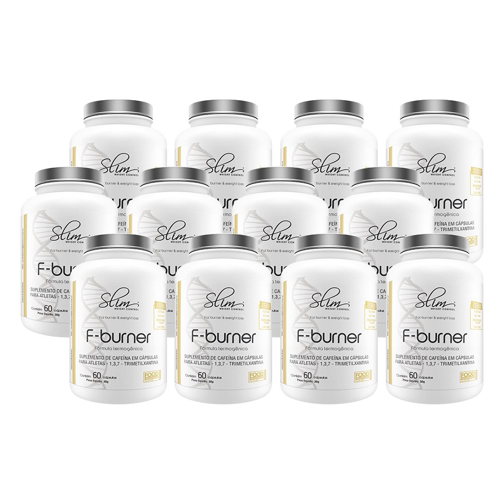 Kit Promocional Embalagem c/ 12 unid. F-BURNER 60CAPS (Cafeína 420mg por caps) ¿ Slim Weight Control