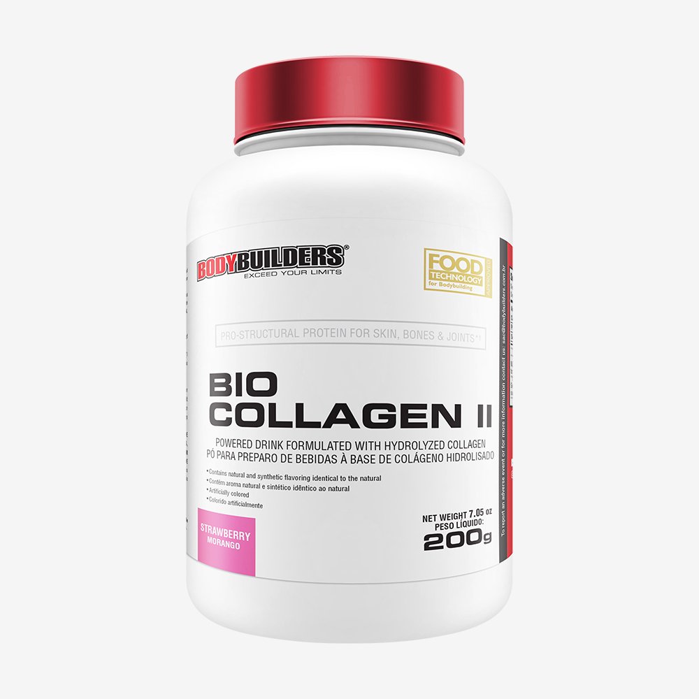 Kit Promocional Embalagem c/ 12 unid Colágeno - BIO COLLAGEN II ANTI RUGAS - 200g - Sabor Morango - Bodybuilders
