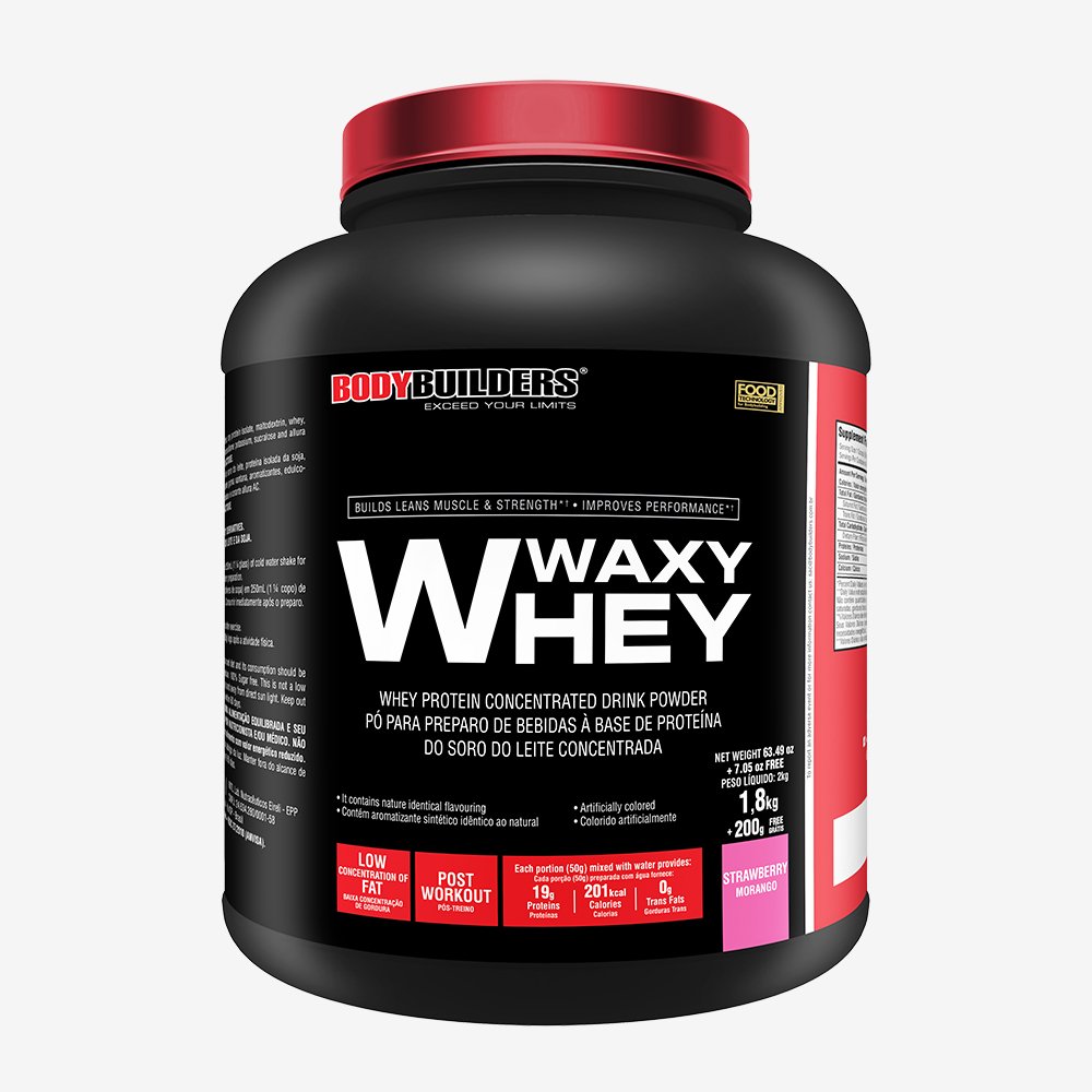 Kit Promocional Embalagem c/ 4 unid Waxy Whey (35%) - 2kg - Sabor Morango - Bodybuilders