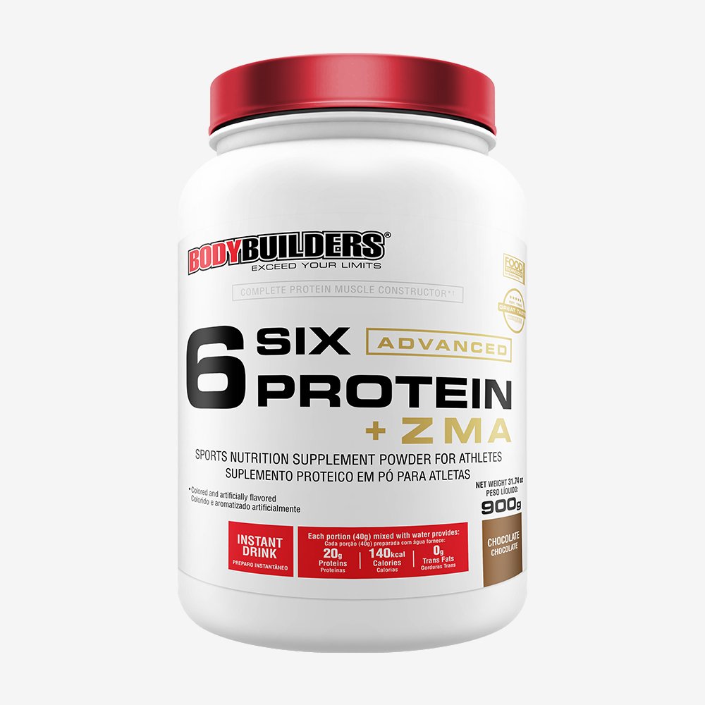 Kit Promocional Embalagem c/ 6 unid 6 SIX PROTEIN ADVANCED C/ ZMA BODYBUILDERS POTE 900g CHOCOLATE