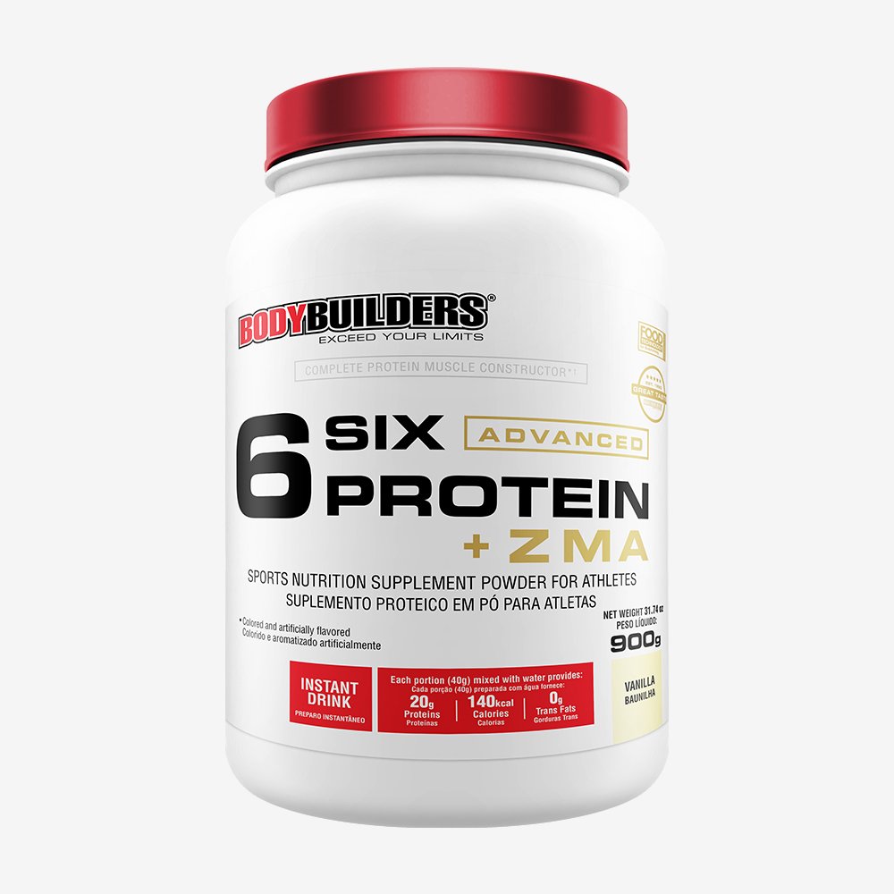6 SIX PROTEIN ADVANCED C/ ZMA BODYBUILDERS POTE 900g BAUNILHA