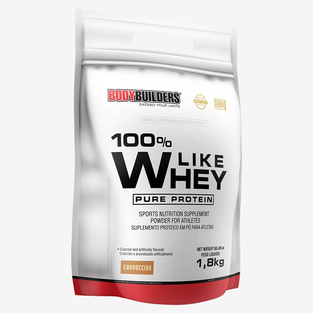 Kit Promocional Embalagem c/ 4 unid. 100% Like Whey Pure Protein 1,8kg Cappuccino ¿ Bodybuilders