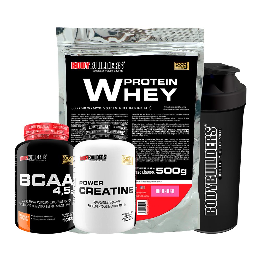 Kit Whey Protein Mor + Bcaa + Creatina Grátis Coqueteleira - Bodybuilders