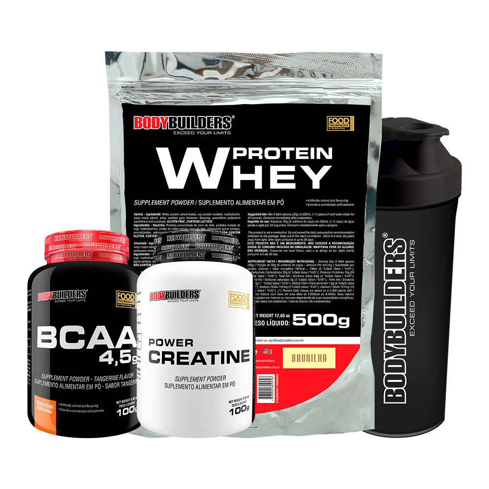 Kit Whey Protein Bau + Bcaa + Creatina Grátis Coqueteleira - Bodybuilders