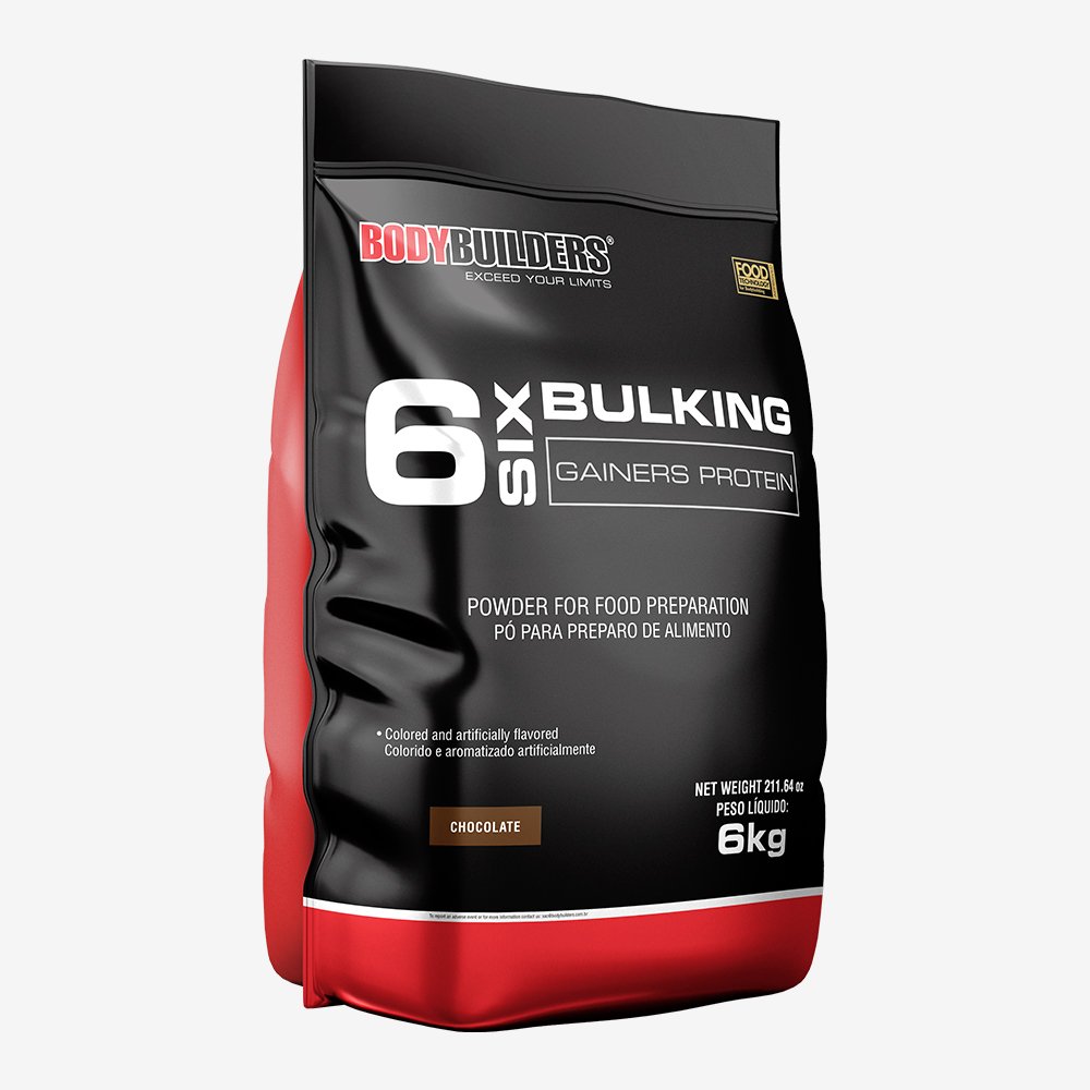 Kit Promocional Embalagem c/ 2 unid. Complemento Alimentar - Massa 6 Bulking Gainers Protein 6 kg Refil - Bodybuilders Chocolate