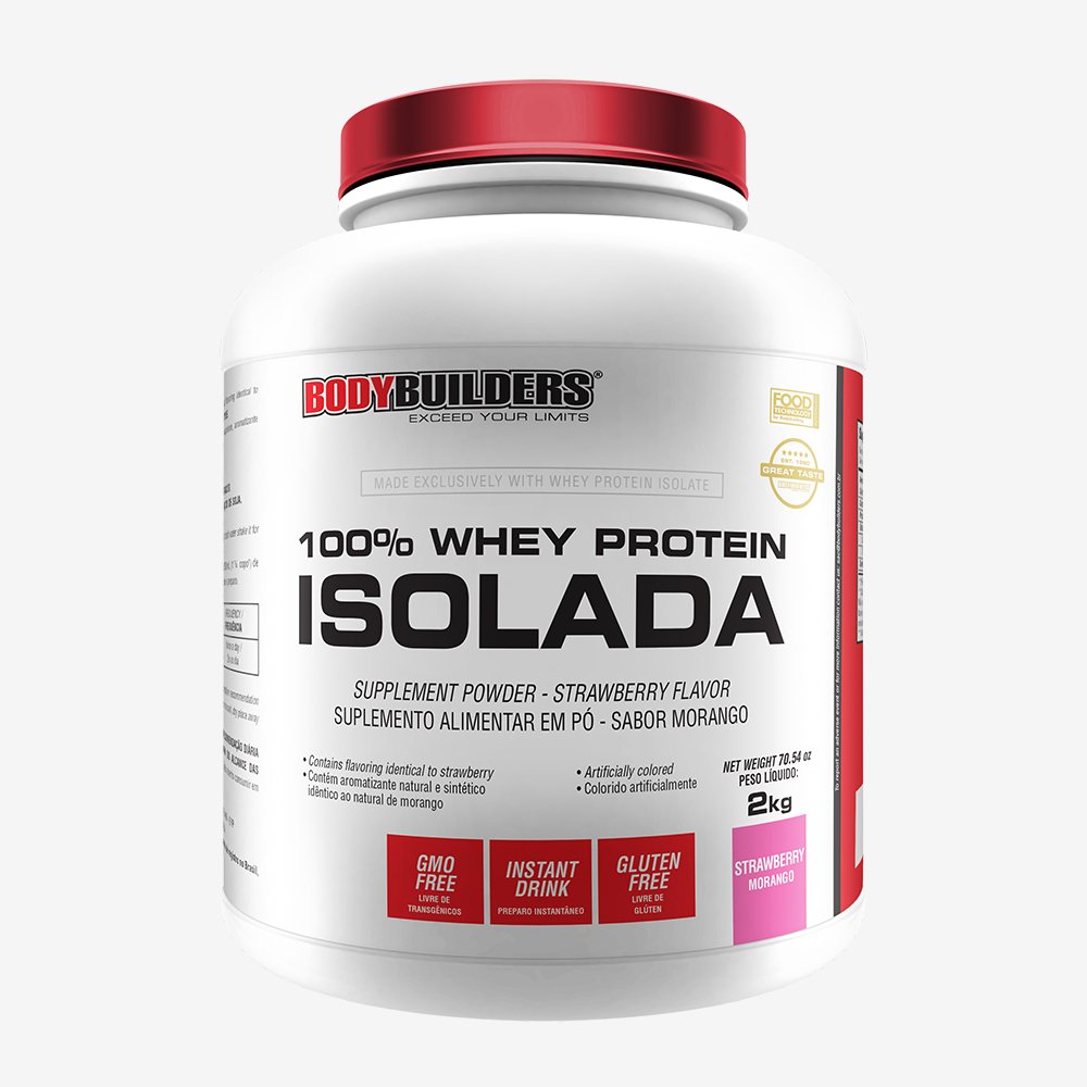 100% Whey Protein Isolada Zero Lactose Bodybuilders Morango 2kg