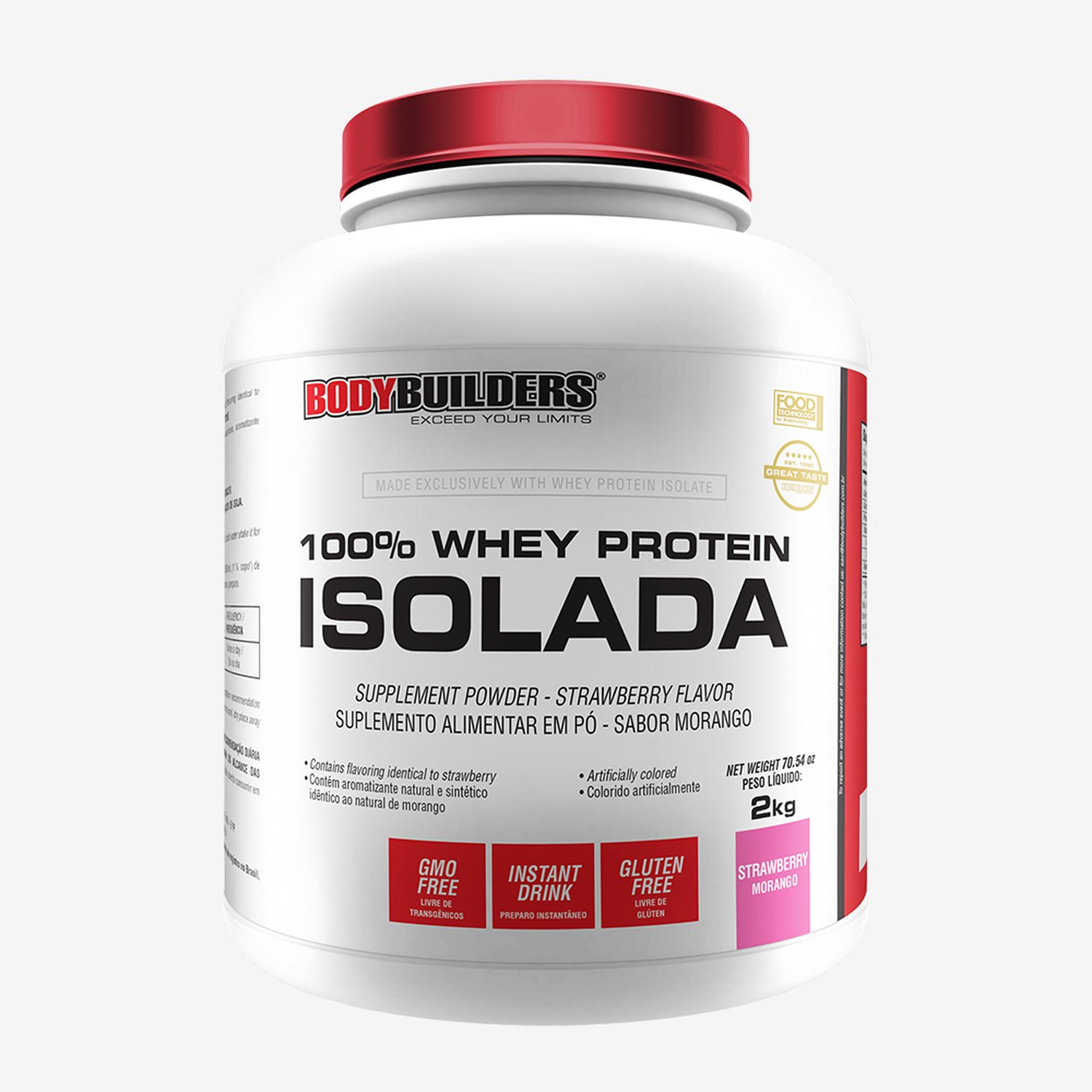100% Whey Protein Isolada Zero Lactose Bodybuilders Morango 2kg