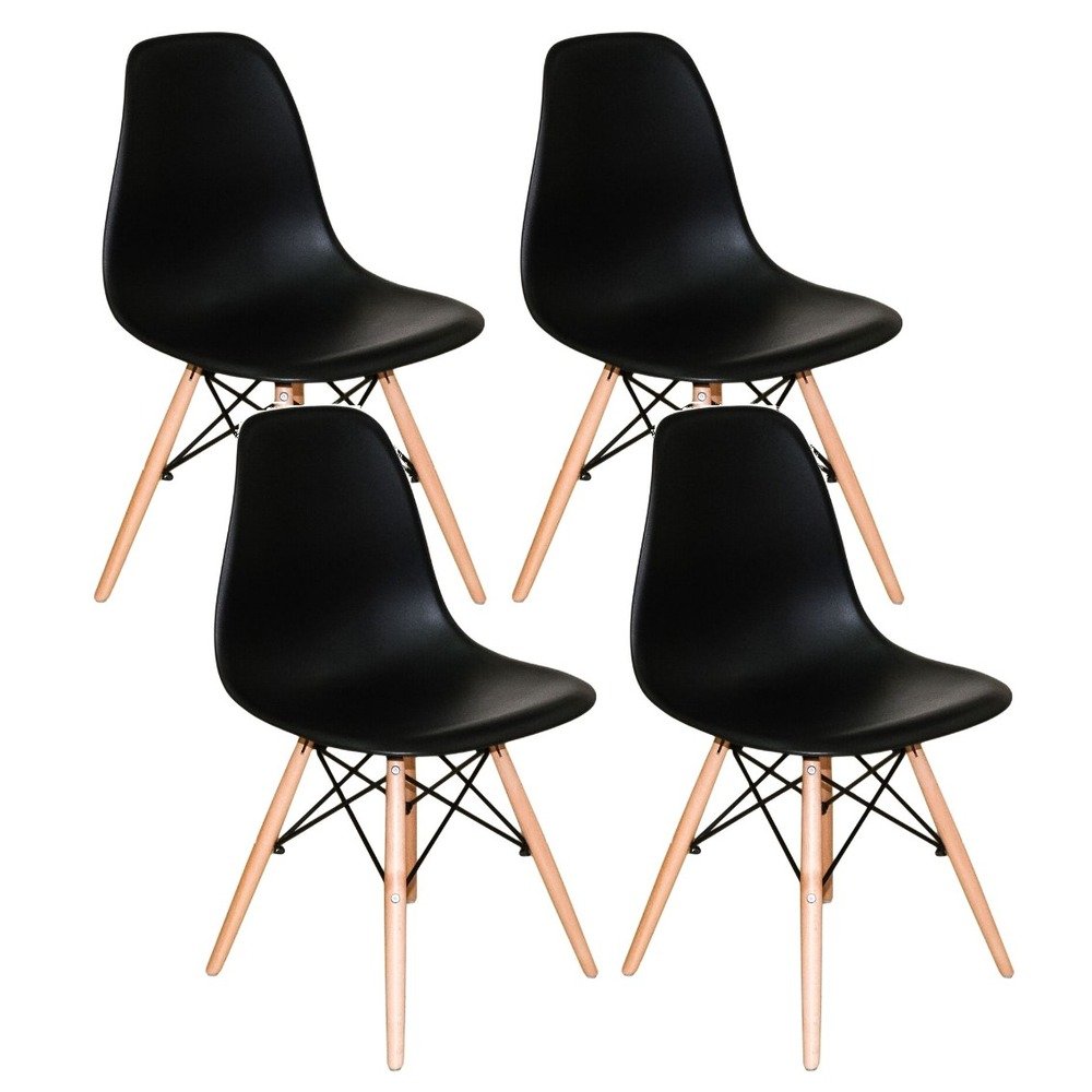 Kit Mesa Eiffel Preta Quadrada 90x90 + 04 Cadeiras Eiffel