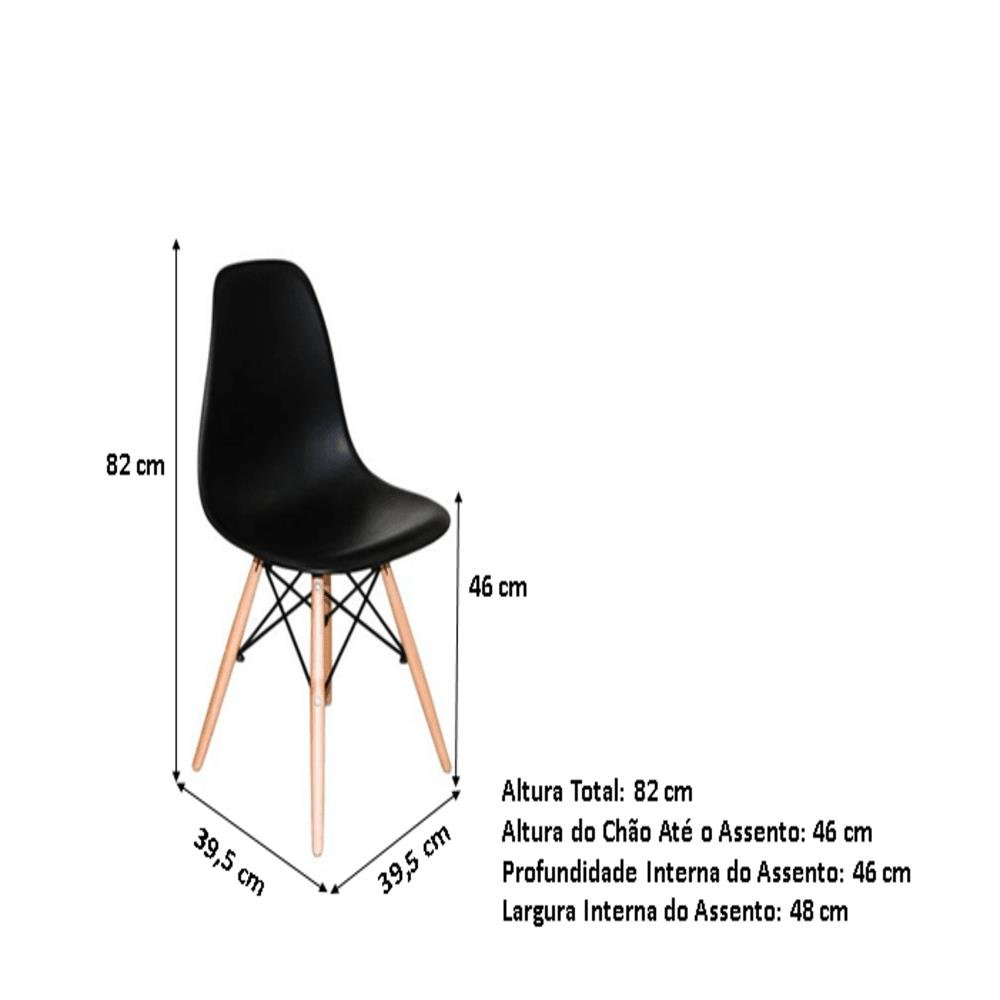 Kit Mesa Eiffel Preta Quadrada 90x90 + 04 Cadeiras Eiffel
