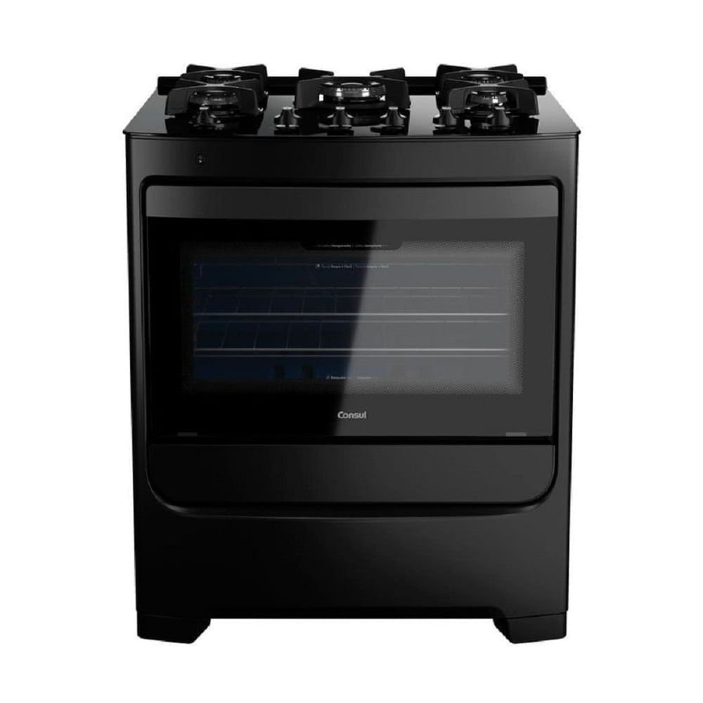 Fogão de Piso Consul 5 Bocas com Mesa de Vidro e Grades Individuais de Ferro Fundido Preto CFS5VAE ¿ Bivolt