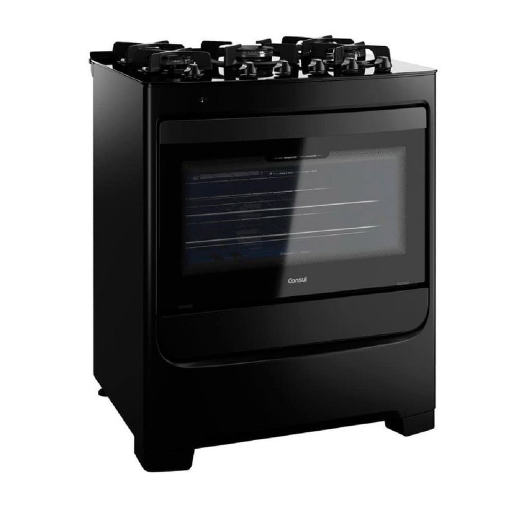 Fogão de Piso Consul 5 Bocas com Mesa de Vidro e Grades Individuais de Ferro Fundido Preto CFS5VAE ¿ Bivolt