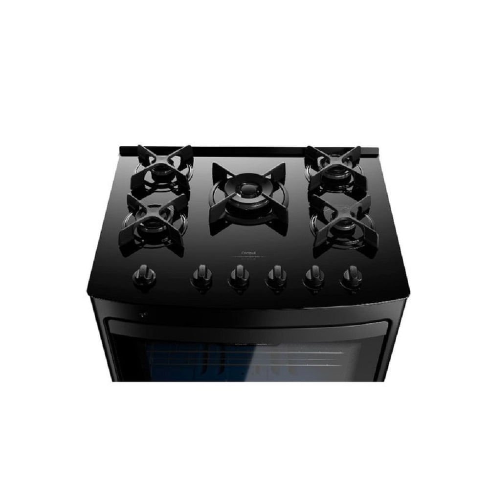 Fogão de Piso Consul 5 Bocas com Mesa de Vidro e Grades Individuais de Ferro Fundido Preto CFS5VAE ¿ Bivolt