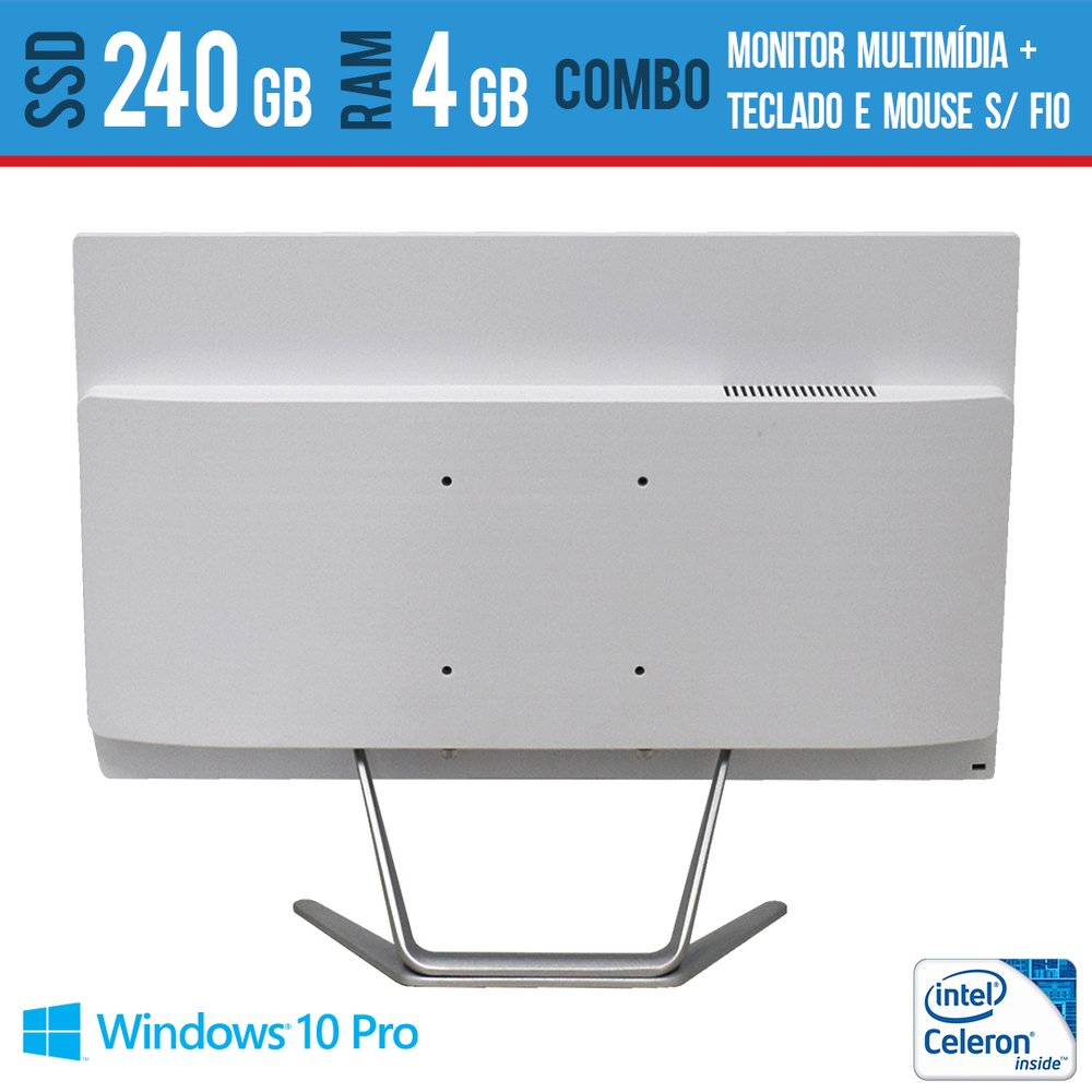 Computador All In One 21,5 Multimidia 4GB SSD 240 GB Teclado e Mouse Sem fio Windows Pro