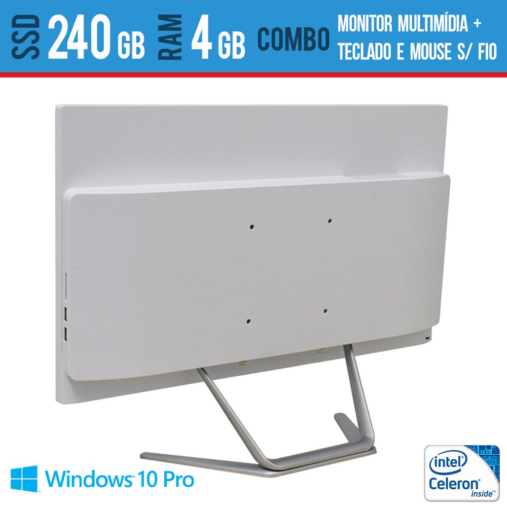 Computador All In One 21,5 Multimidia 4GB SSD 240 GB Teclado e Mouse Sem fio Windows Pro