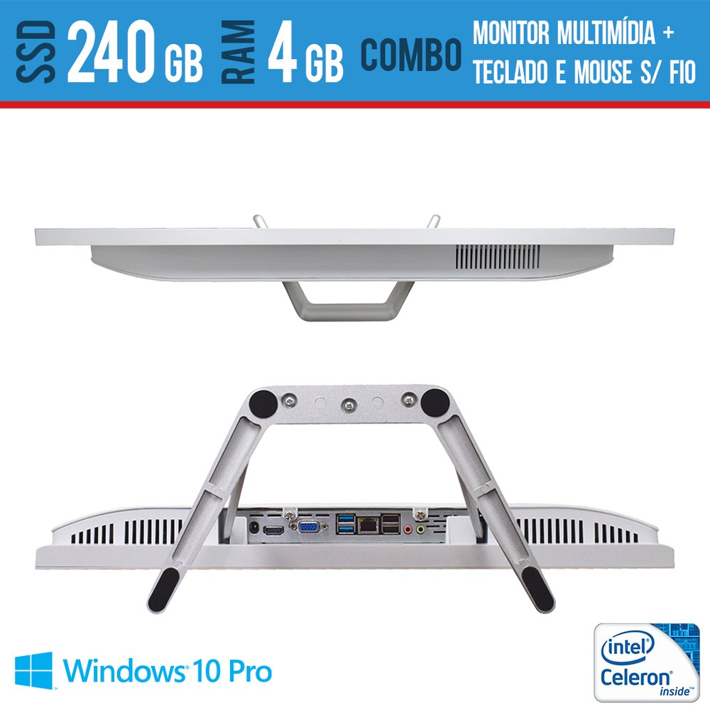 Computador All In One 21,5 Multimidia 4GB SSD 240 GB Teclado e Mouse Sem fio Windows Pro